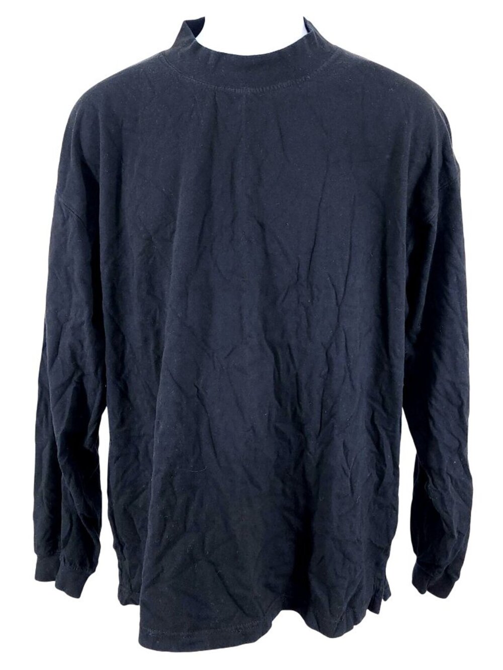 Men's Vintage Gulf Traders Black Mock Neck Long Sleeve T-Shirt XL 100% Cotton To